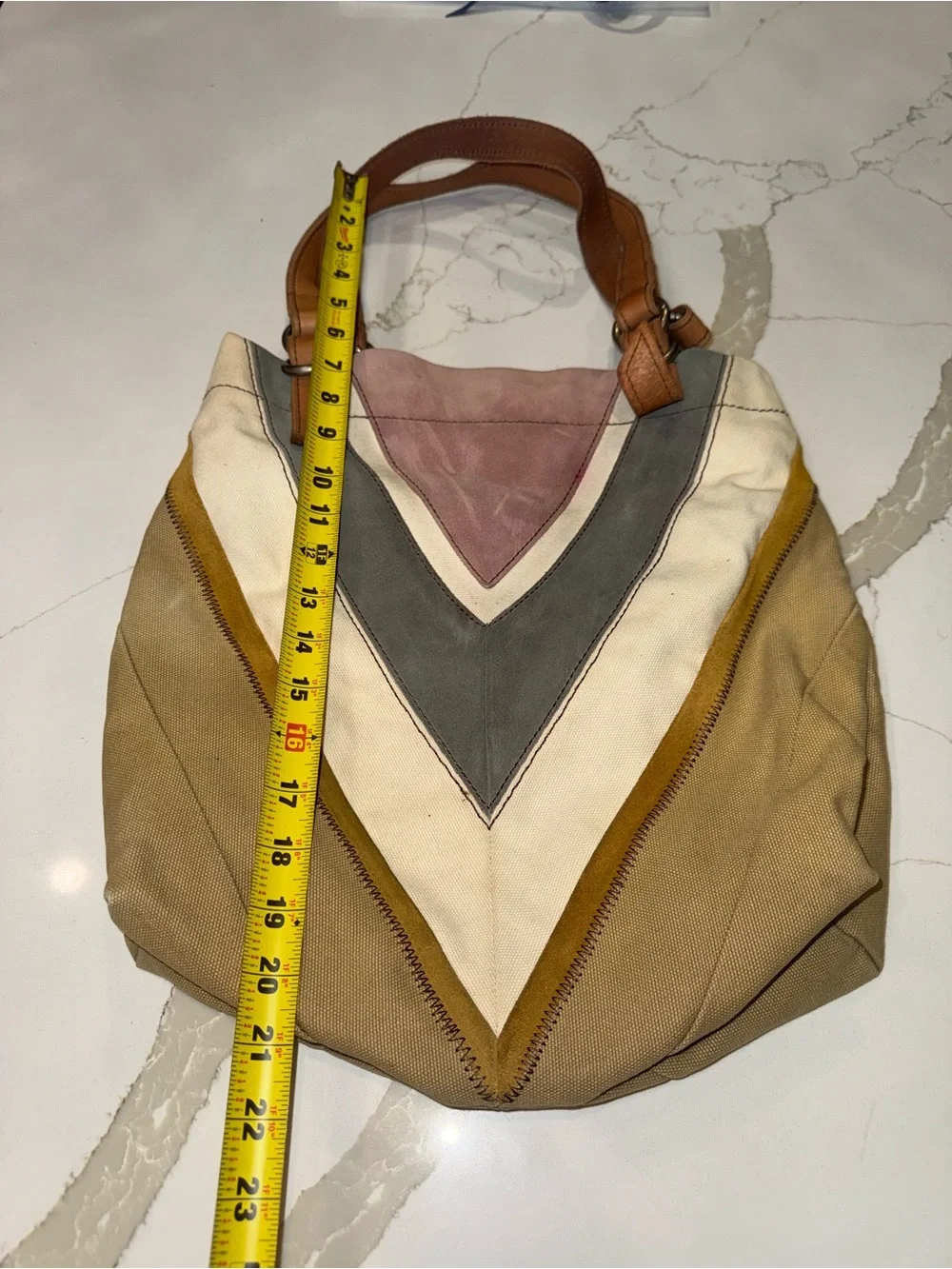 FOSSIL VINTAGE Canvas Chevron Hobo Bag in Tan, Cream, Gray & Pink